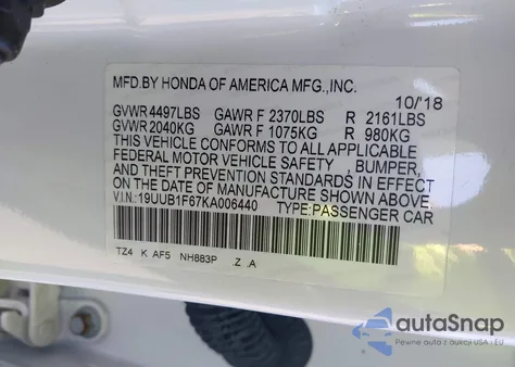 2019 Acura Tlx Tech A-Spec Pkgs from USA, damaged, VIN 19UUB1F67KA006440